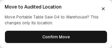 Move to Audited Location confirmation stating that only the unexpected asset's location will change