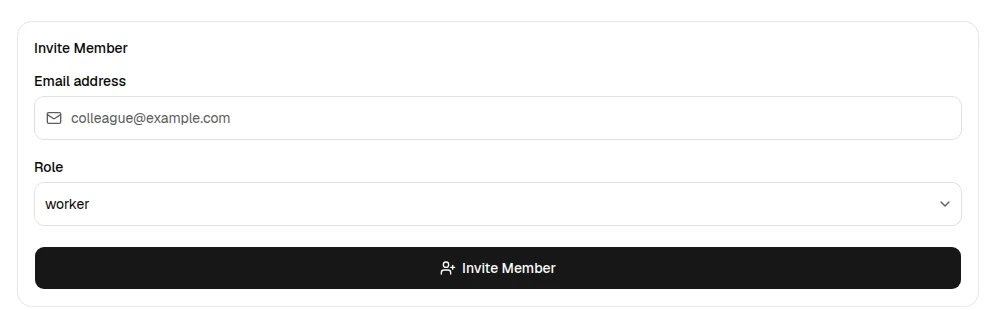 OrbitEquip Invite Member form with email address and role fields